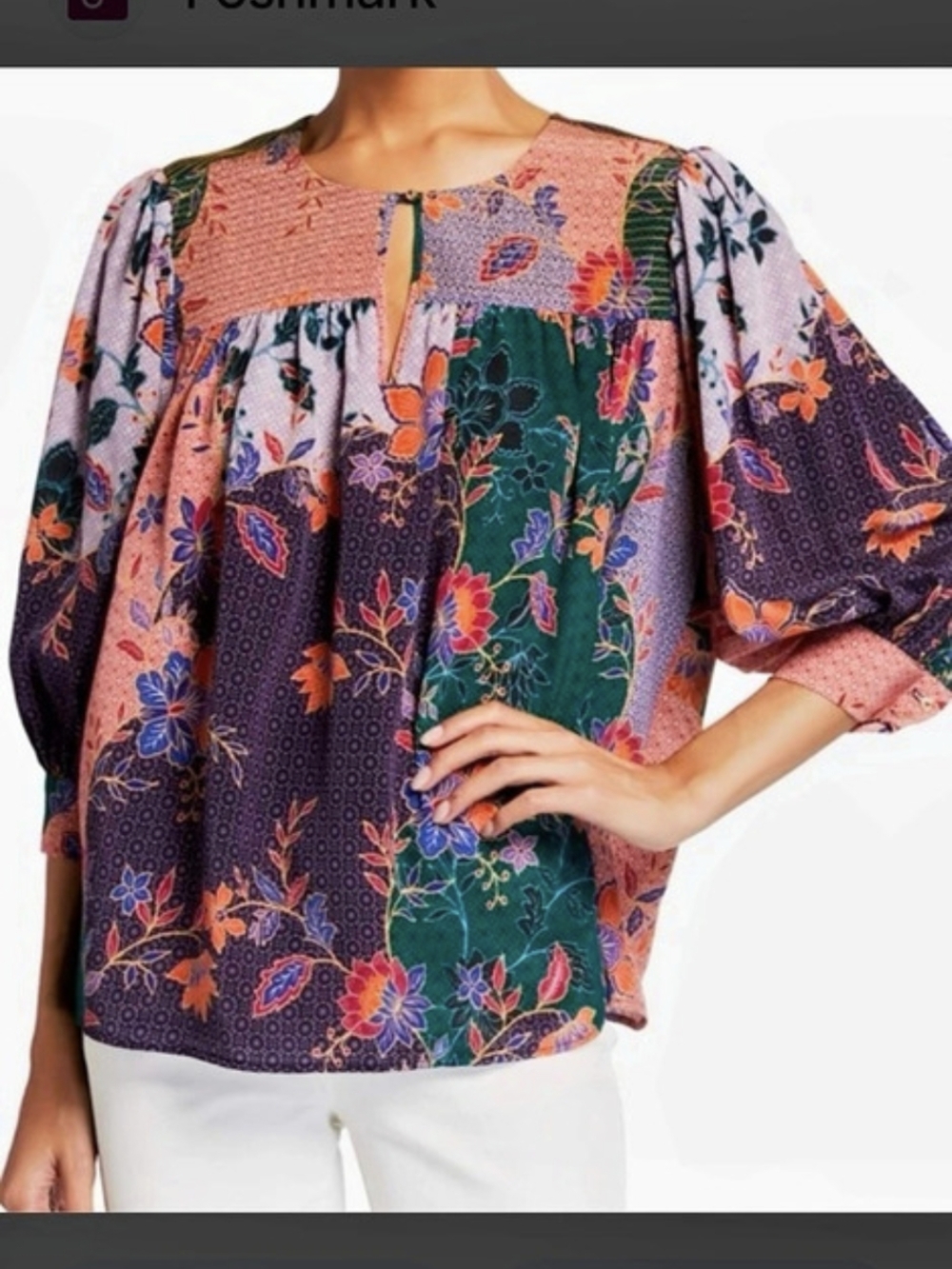 Johnny Was Silk Deneb Floral Peasant Blouse